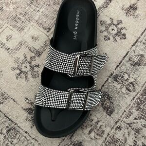 Madden Girl Black Rhinestone Double-Buckle Slide